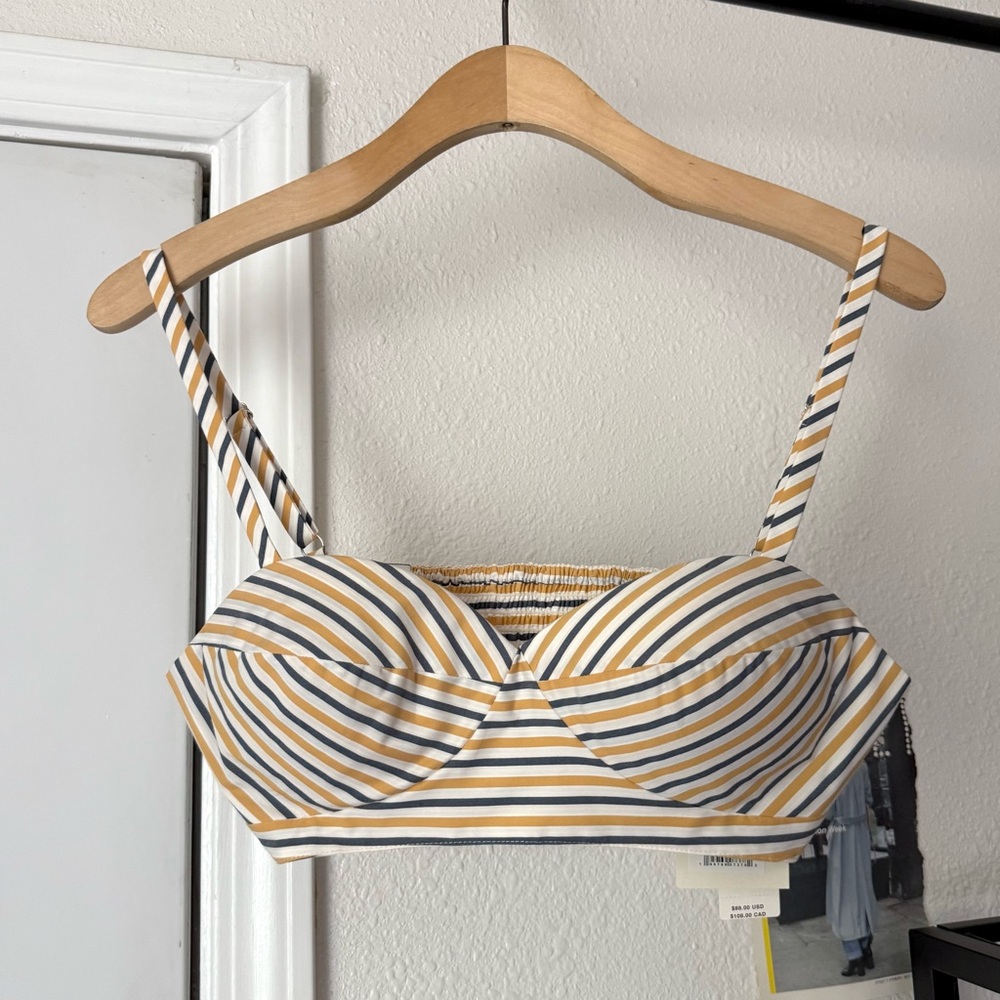 NWT FAVORITE DAUGHTER white navy mustard striped cotton smocked cropped tank top